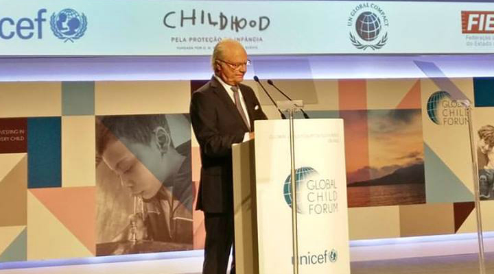 O Rei Carl XVI Gustaf, da Suécia, é o presidente honorário do Global Child Forum