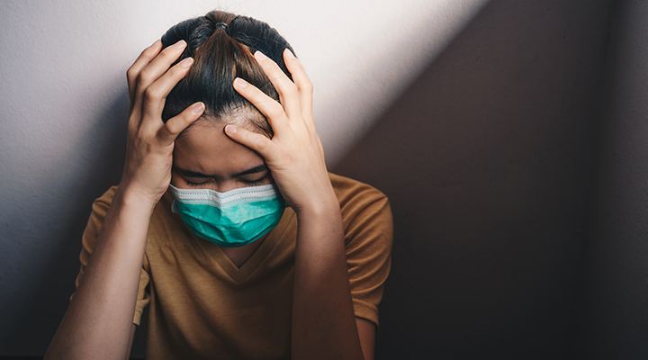 Sadness or depressed woman crying after failure and layoff from