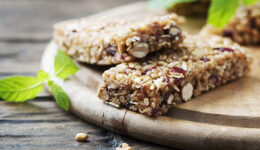 Granola bar on wooden background