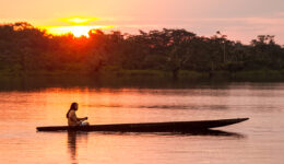 Cuyabeno Ecuador Sunset With Canoe