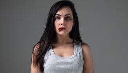 Woman in fear of domestic abuse and violence, concept of female rights