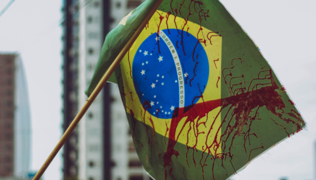 Bandeira do Brasil manchada de sangue