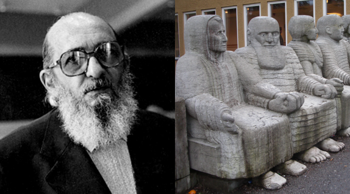 Paulo Freire e estátua em sua homenagem