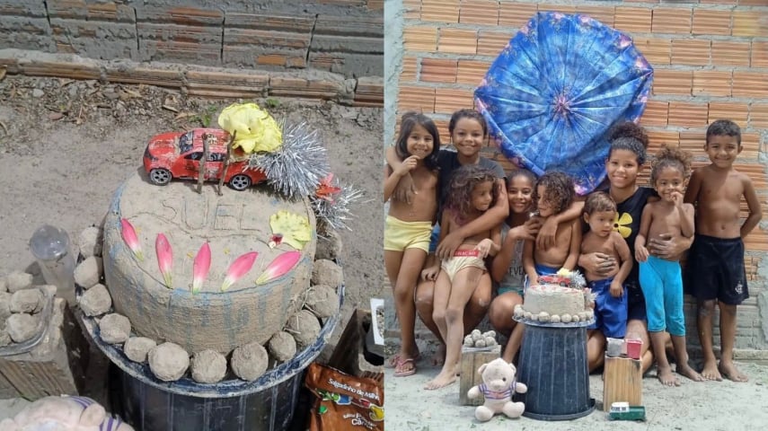 Menino do Piauí emociona a internet ao comemorar aniversário com bolo de areia
